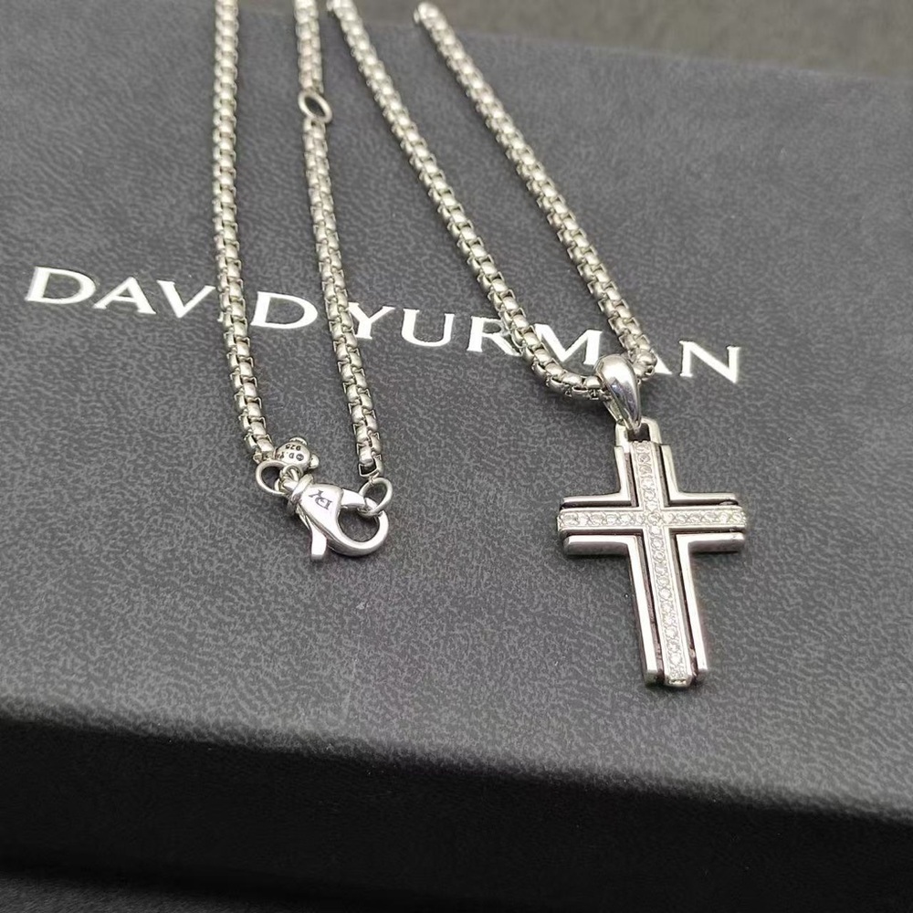 David Yurman Streamline Cross Necklace Sterling Silver Pavé Diamonds